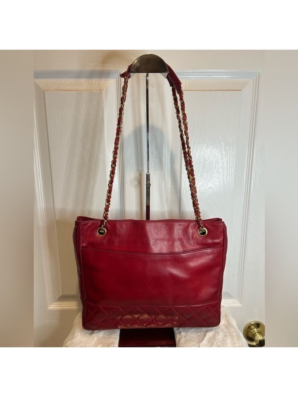 ❤️CHANEL VINTAGE QUILTED MATELASSE DOUBLE CHAIN LEATHER SHOULDER BAG